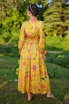 RAAS LIFE_Yellow Vegan Silk Printed Kyaari V Neck Kali Maxi Dress  _Online_at_Aza_Fashions