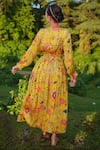 RAAS LIFE_Yellow Vegan Silk Printed Kyaari V Neck Kali Maxi Dress  _at_Aza_Fashions