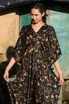 Shop_RAAS LIFE_Black Velvet V-neck Lata Printed Kaftan _Online_at_Aza_Fashions