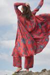 Shop_RAAS LIFE_Red Vegan Silk Printed Daal Round Laxmi Flared Dress  _at_Aza_Fashions