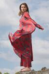 RAAS LIFE_Red Vegan Silk Printed Daal Round Laxmi Flared Dress  _Online_at_Aza_Fashions