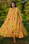 Buy_RAAS LIFE_Yellow Vegan Silk Printed Daal Round Laxmi Floral Maxi Dress  _at_Aza_Fashions