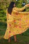 Shop_RAAS LIFE_Yellow Vegan Silk Printed Daal Round Laxmi Floral Maxi Dress  _at_Aza_Fashions