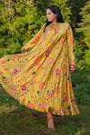 RAAS LIFE_Yellow Vegan Silk Printed Daal Round Laxmi Floral Maxi Dress  _Online_at_Aza_Fashions