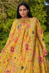 Buy_RAAS LIFE_Yellow Vegan Silk Printed Daal Round Laxmi Floral Maxi Dress  _Online_at_Aza_Fashions