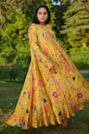 Shop_RAAS LIFE_Yellow Vegan Silk Printed Daal Round Laxmi Floral Maxi Dress  _Online_at_Aza_Fashions