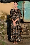 Buy_RAAS LIFE_Black Vegan Silk Printed Kyaari Round Laxmi Maxi Dress  _Online_at_Aza_Fashions