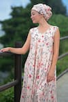 Raas Life_Cream Velvet Embroidery V-neck Malini Jhilmil Floral Print Maxi Dress _Online_at_Aza_Fashions