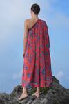 Shop_Raas Life_Red Velvet Embroidery One Shoulder Maya Floral Daali Print Dress _at_Aza_Fashions