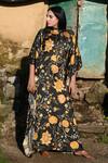 Buy_RAAS LIFE_Black Velvet Round Neck Vegan Silk Floral Print Kaftan _at_Aza_Fashions