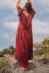 Shop_RAAS LIFE_Red Velour Embroidery V-neck Shringara Vegan Silk Printed Maxi Dress _at_Aza_Fashions