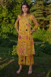 Buy_RAAS LIFE_Yellow Vegan Silk Printed Kyaari Collared Floral Tunic  _at_Aza_Fashions