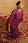 Shop_Trendy tokari_Purple Silk Chanderi Embroidery Metallic Thread Leaf Kurta Pant Set _Online_at_Aza_Fashions