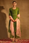 Buy_Trendy tokari_Green Silk Chanderi Embroidery Sequin Round Yoke Kurta Pant Set _at_Aza_Fashions