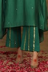 Trendy tokari_Green Silk Chanderi Embroidery Mirror V Spluttered Kurta Pant Set _Online_at_Aza_Fashions