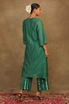 Trendy tokari_Green Silk Chanderi Embroidery Mirror V Spluttered Kurta Pant Set _at_Aza_Fashions