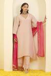 Trendy Tokari_Peach Silk, Tissue Gota Patti, Sequins, Striped Lace Embroidered Kurta Pant Set _Online_at_Aza_Fashions