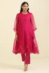 Trendy tokari_Pink Organza Embroidery Sequin Round Prism Kurta Pant Set _Online_at_Aza_Fashions