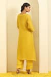 Shop_Trendy tokari_Yellow Silk Tissue Embroidery Sheesha V Kurta Pant Set _at_Aza_Fashions