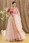 Shop_Samyukta Singhania_Pink Blouse Silk Embroidered Sequin Boat Diamond Pattern Lehenga Set_Online_at_Aza_Fashions