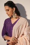 Buy_Label Mansi Nagdev_Purple Cotton Silk Hand Embroidery Pittan V Neck Inaayat Anarkali Trouser Set