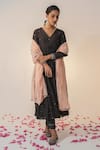 Buy_Label Mansi Nagdev_Black Cotton Silk Hand Embroidery Pittan V Neck Zaniyah Anarkali Trouser Set _at_Aza_Fashions