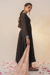 Label Mansi Nagdev_Black Cotton Silk Hand Embroidery Pittan V Neck Zaniyah Anarkali Trouser Set _Online_at_Aza_Fashions