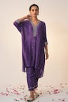 Buy_Label Mansi Nagdev_Purple Cotton Silk Hand Embroidery Pittan V Neck Inara Kurta With Trouser_at_Aza_Fashions