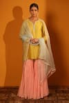 Buy_Sitaraa_Green Chanderi Hand Embroidered Sequins Notched Resham Short Kurta Sharara Set _at_Aza_Fashions