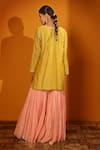 Shop_Sitaraa_Green Chanderi Hand Embroidered Sequins Notched Resham Short Kurta Sharara Set _at_Aza_Fashions