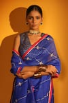 Buy_Sitaraa_Blue Silk Hand Embroidered Floral V Neck Chhavi Saree With Blouse _Online_at_Aza_Fashions