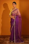 Buy_Sitaraa_Purple Chanderi Hand Embroidered V Neck Moh Saree With Blouse _at_Aza_Fashions