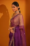 Sitaraa_Purple Chanderi Hand Embroidered V Neck Moh Saree With Blouse _Online_at_Aza_Fashions