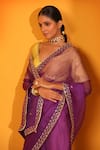 Shop_Sitaraa_Purple Chanderi Hand Embroidered V Neck Moh Saree With Blouse _Online_at_Aza_Fashions