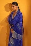 Shop_Sitaraa_Blue Habutai Silk Hand Embroidered Nakshi V Neck Saaj Kurta Pant Set_Online_at_Aza_Fashions