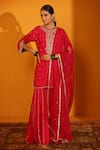 Buy_Sitaraa_Fuchsia Habutai Silk Hand Embroidered Sequins Rani Kurta Sharara Set  _at_Aza_Fashions