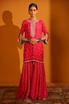 Sitaraa_Fuchsia Habutai Silk Hand Embroidered Sequins Round Rani Kurta Sharara Set _Online_at_Aza_Fashions