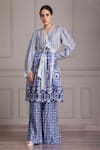 Buy_ALPONA DESIGNS BY SOHAM ACHARYA_Blue Cotton Silk Printed Palace Lapel Wrap Dress_at_Aza_Fashions