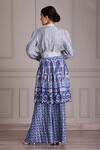 Shop_ALPONA DESIGNS BY SOHAM ACHARYA_Blue Cotton Silk Printed Palace Lapel Wrap Dress_at_Aza_Fashions