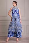 Buy_ALPONA DESIGNS BY SOHAM ACHARYA_Blue Cotton Silk Printed Palace Halter Neck Tunic _at_Aza_Fashions