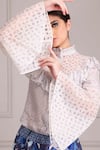 ALPONA DESIGNS BY SOHAM ACHARYA_White Cotton Silk Printed And Embroidered Geometric Ruffle Yoke Top _Online_at_Aza_Fashions