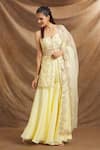 Buy_Priti Sahni_Yellow Organza, Georgette Sequins, Zari Sweetheart Embroidered Kurta Gharara Set _Online_at_Aza_Fashions