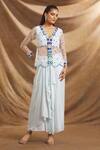 Buy_Priti Sahni_Blue Organza, Modal, Satin Sequins, Hand Embroidered Peplum Top And Skirt Set _at_Aza_Fashions