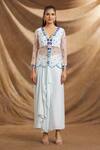 Buy_Priti Sahni_Blue Organza, Modal, Satin Sequins, Hand Embroidered Peplum Top And Skirt Set _Online_at_Aza_Fashions