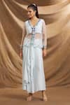 Shop_Priti Sahni_Blue Organza, Modal, Satin Sequins, Hand Embroidered Peplum Top And Skirt Set _Online_at_Aza_Fashions