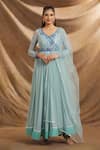 Buy_Priti Sahni_Blue Georgette, Net Sequins, Embroidery V-neck Anarkali Churidar Set _at_Aza_Fashions