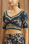 Buy_Samyukta Singhania_Blue Blouse And Lehenga Silk Embroidered Sequin V Neck Scalloped Border Set _Online_at_Aza_Fashions