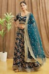 Shop_Samyukta Singhania_Blue Blouse And Lehenga Silk Embroidered Sequin V Neck Scalloped Border Set _Online_at_Aza_Fashions