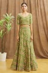 Samyukta Singhania_Green Blouse And Lehenga Silk Embroidered Sequin V Set With Scalloped Dupatta _Online_at_Aza_Fashions