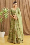 Shop_Samyukta Singhania_Green Blouse And Lehenga Silk Embroidered Sequin V Set With Scalloped Dupatta _Online_at_Aza_Fashions